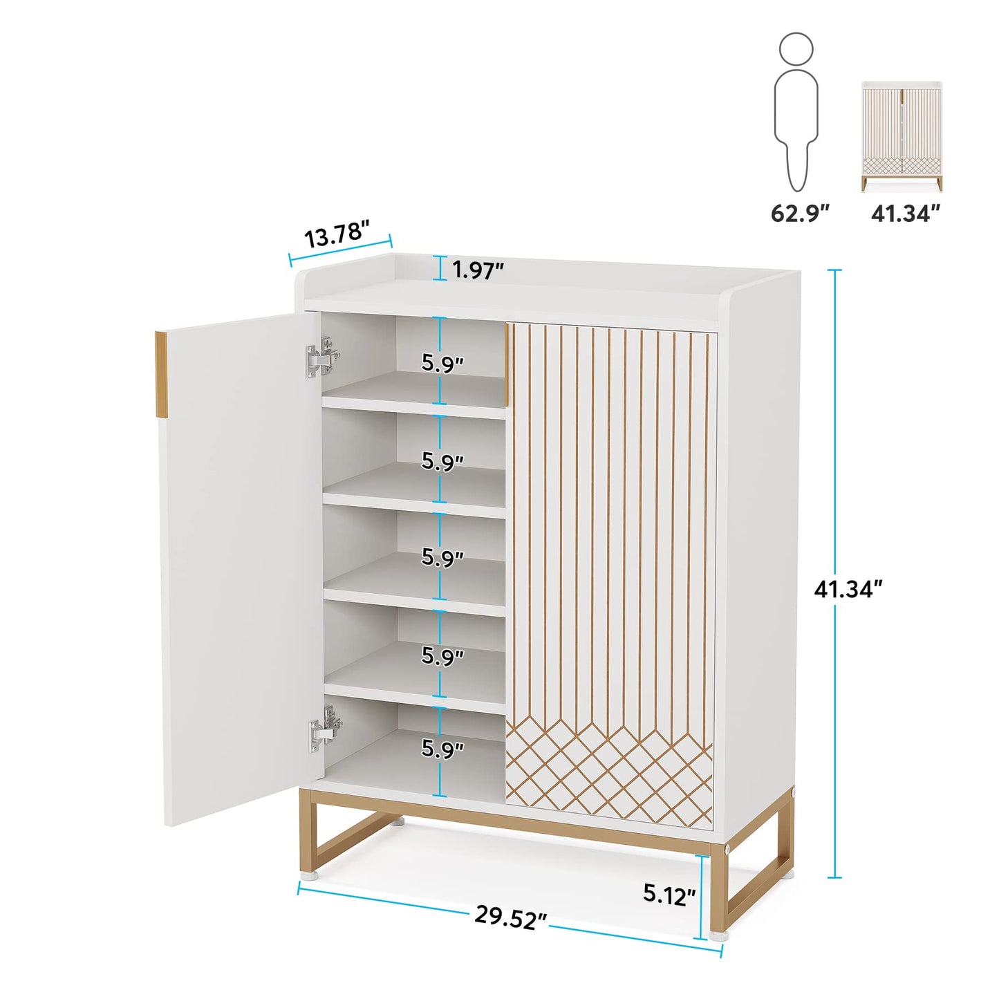 Tribesigns Shoe Cabinet with Doors, 5 Tiers Shoe Storage Cabinet for Entryway, 25 Pairs Wooden Shoe Cabinets, Modern Shoe Organizer Storage for Living Room, Bedroom, Hallway, Closet, White