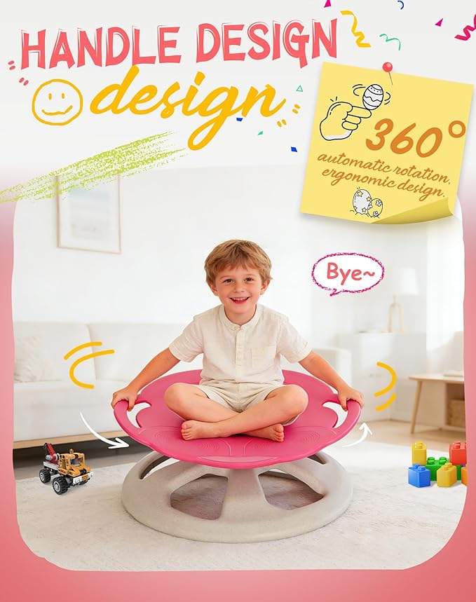 FERUERW Spinning Chair for Autistic Kids with Handle, Sensory Swivel Chair, 220LBS Weight Capacity, Sensory Toy for Children with ADHD/Autism, Training Body Coordination, 3+ Years (Red)