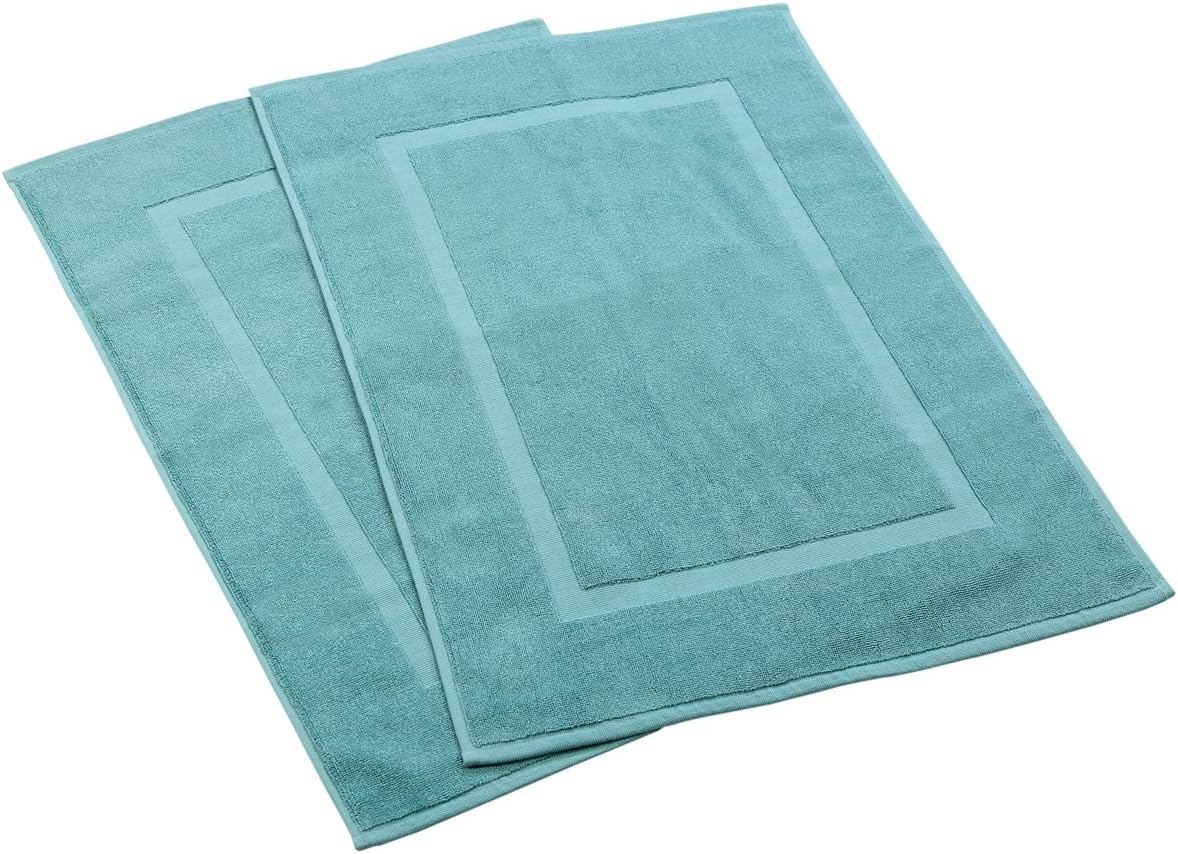 HILLFAIR 900 GSM-Hotel-Spa Tub-Shower Bath Floor Towels - (2 Pack, Sea Green, 21 Inch by 34 Inch) - 100% Cotton Floor Towels Machine Washable Cotton Terry Bath mat Rugs - 2 Piece Towel Set