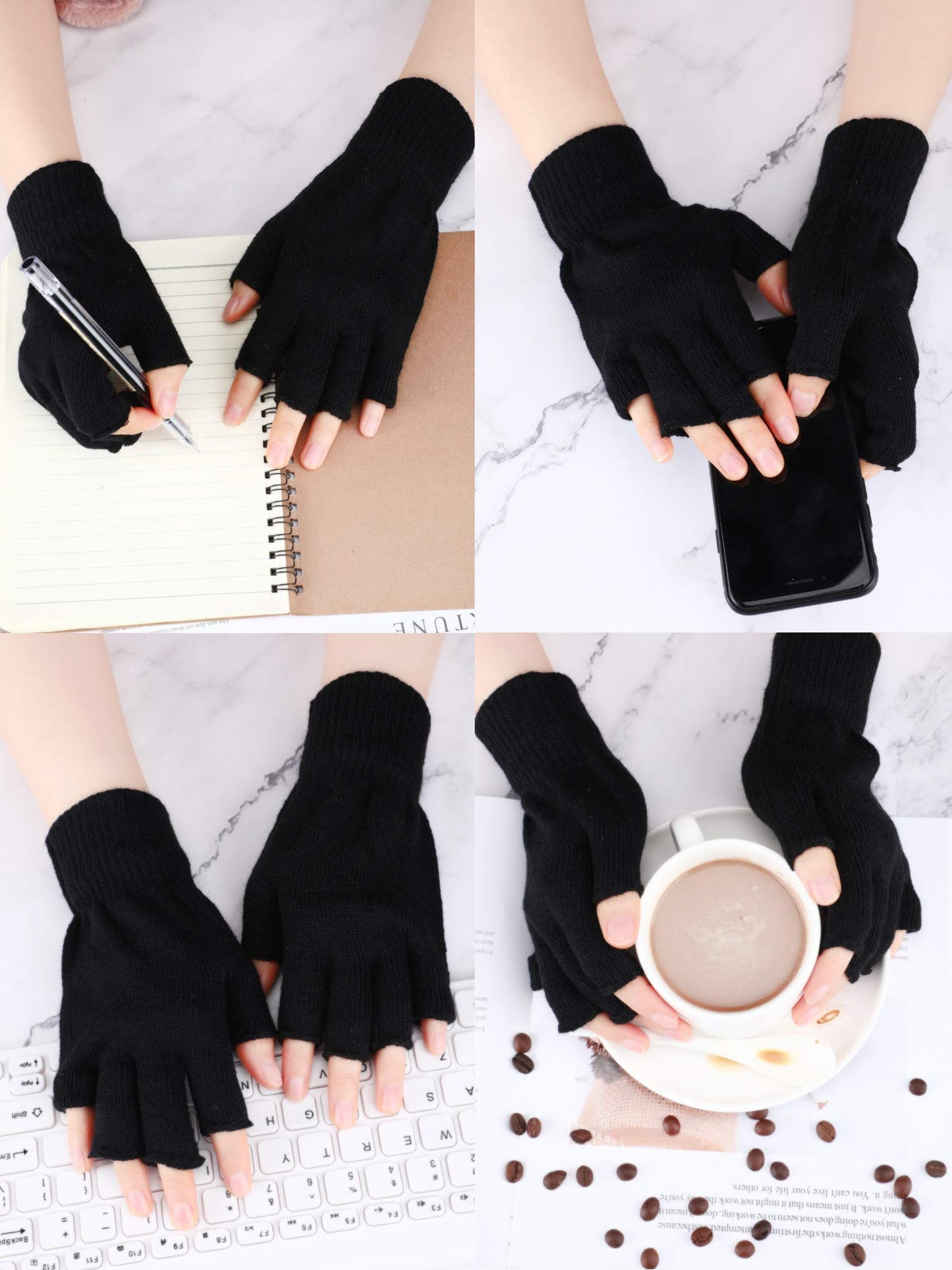 SATINIOR 3 Pairs Half Finger Gloves Winter Fingerless Knit Gloves for Men Women, Dark Grey, M(Black)