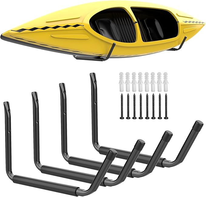 WALMANN Lightweight Kayak Storage Rack, Wall Mount Kayak Hooks for Garage Utility Storage Hangers for Canoe, Surfboard, Sk...