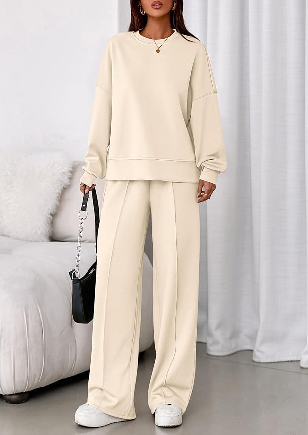 PRETTYGARDEN 2 Piece Sets For Women Fall Trendy Long Sleeve Sweatshirt Wide Leg Pants Loungewear Set Matching Sweatsuit