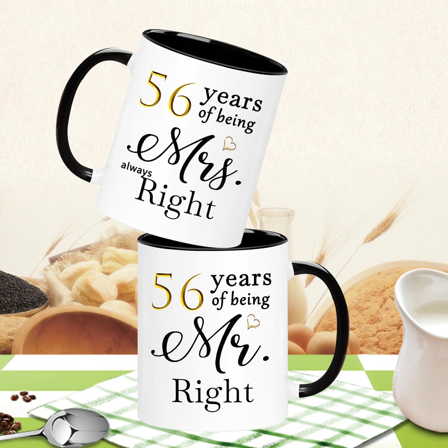 WOSIWULA 56 Year Anniversary Birthday Coffee Mugs Set of 2, 56th Wedding Anniversary Decorations Gifts for Couple Grandparents Parents Women Men Wife Husband Her Him, 56th Birthday Gifts, 11oz