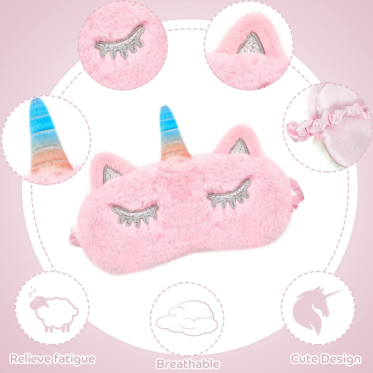 3 Pieces Sleep Mask for Kids, Girls Plush Sleeping Eye Cover Soft Eye Blindfold Cover Animal Shade for Kids(Mixed Colors, Pink, White,Cute Style)