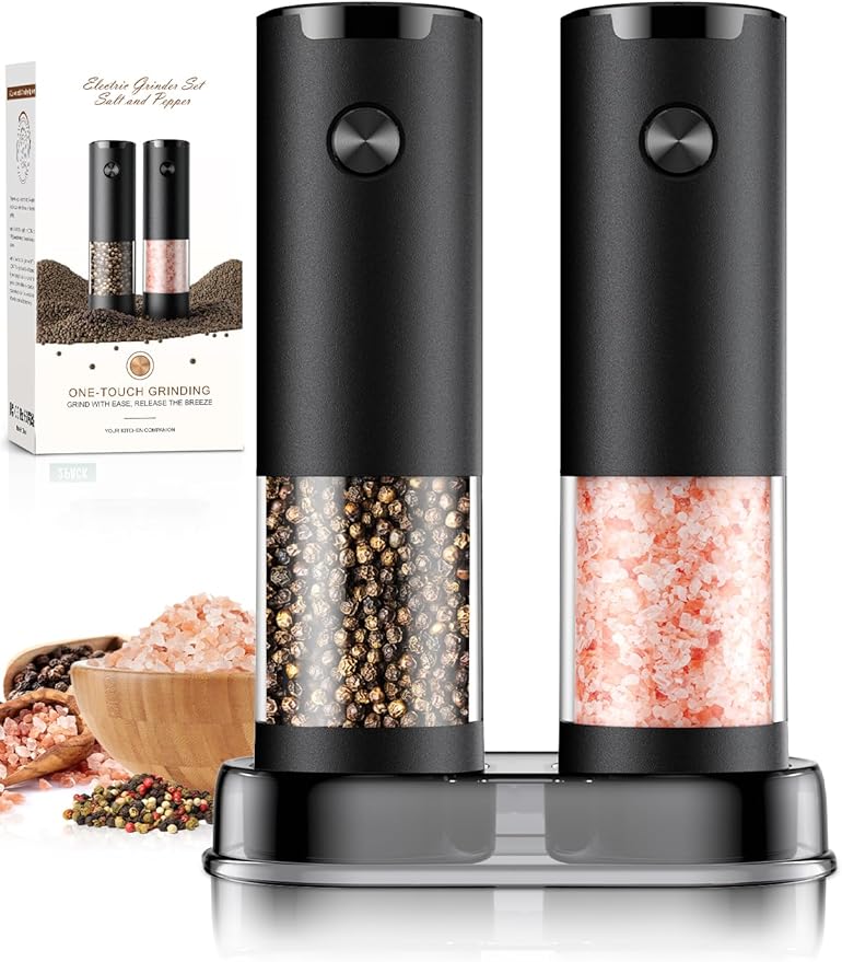 Electric Salt and Pepper Grinder Set Automatic Battery Pepper Mill Shakers Adjustable Coarseness Upgraded Larger Capacity with Led Home and Kitchen Appliances Christmas Gifts for Women
