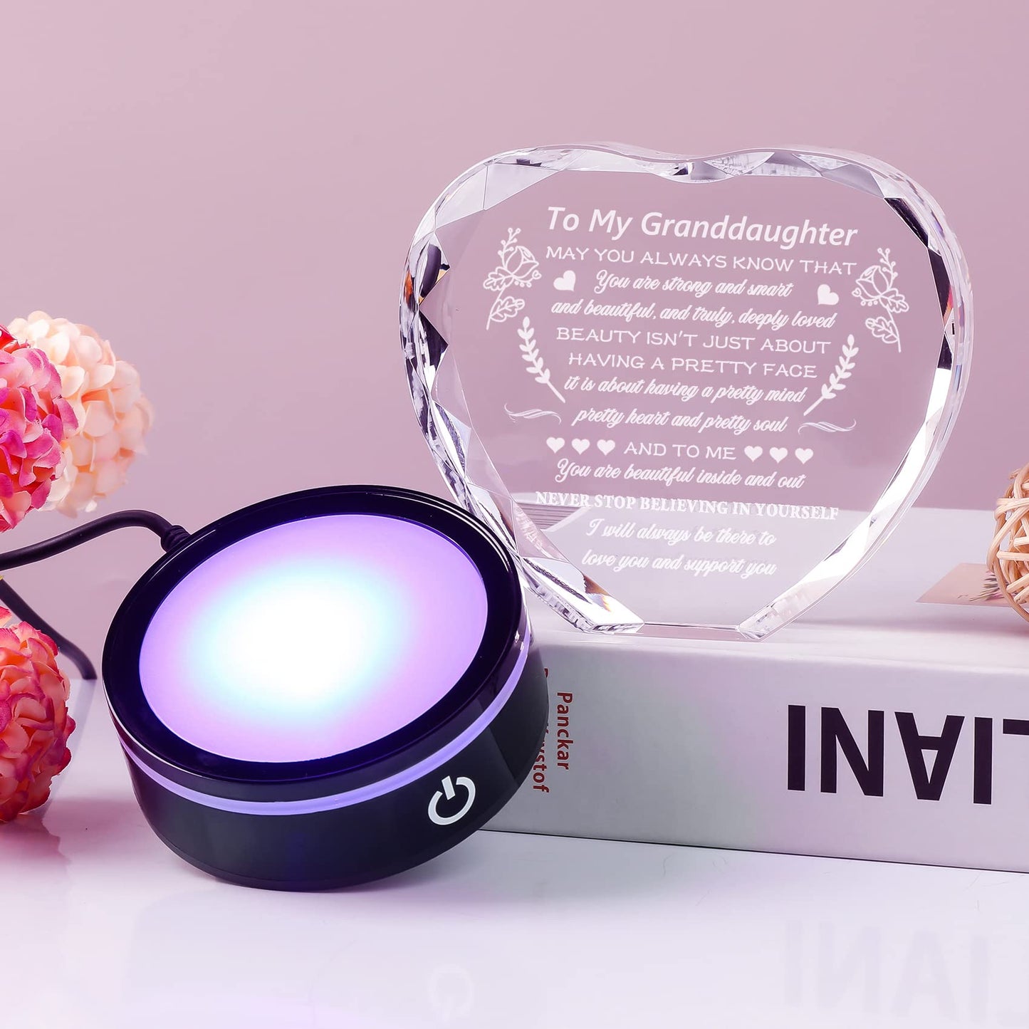 YWHL Granddaughter Gifts from Grandma Valentine Day Christmas Graduation Birthday Gift Ideas for Granddaughter from Grandparents Heart Crystal Keepsakes to My Granddaughter Present on Wedding Day Back to School