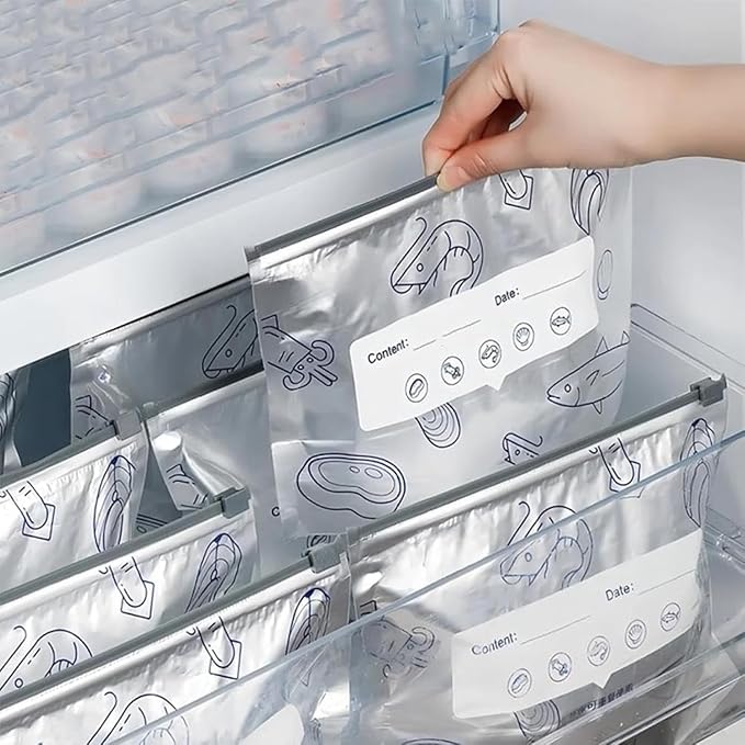 30Pcs Reusable Aluminum Foil Sealable Storage Bags, Thicken Stand Up Foil Sealable Bags with Label and Zip Lock, Aluminum Foil Bags for Food, Vegetable Fruit Meat (10*S+10*M+10*L)