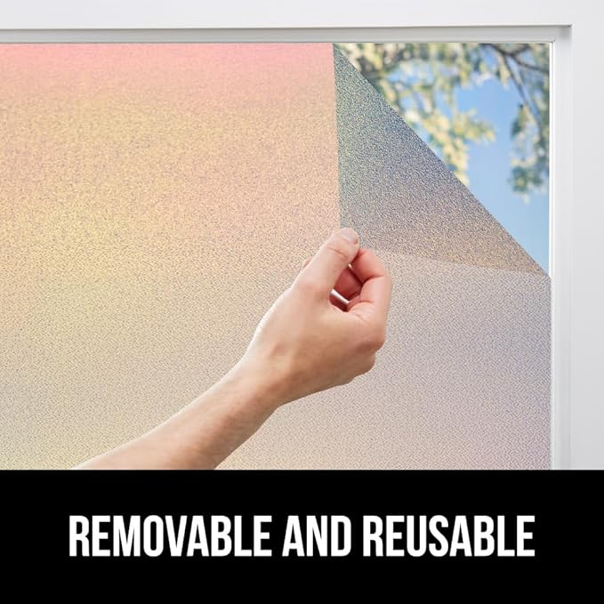 GORILLA GUARD Two Way Sun Blocking Window Privacy Film, 17.5"x118.1”, Strong Static Clings to Glass Windows, Peel and Stick, Removable No Residue Stickers, Decorative Bathroom Door Coverings, Rainbow