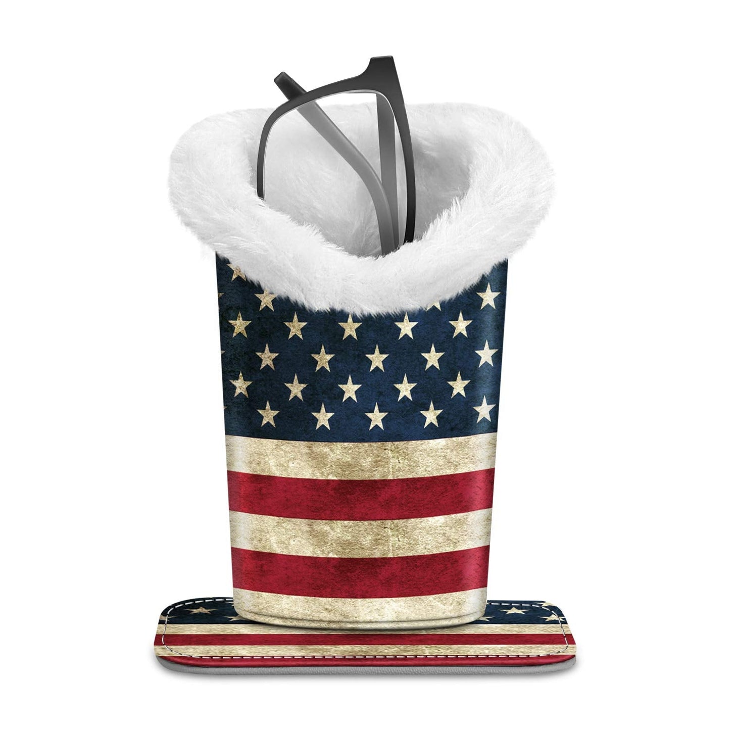 FINTIE Plush Lined Eyeglasses Holder, Glasses Stand Case, Anti-scratch Glasses Storage Organizer for Desk, Nightstand, Office, US Flag