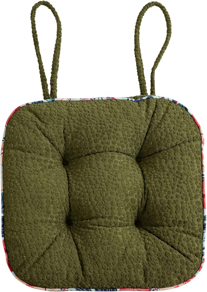 Huierxun Soft Comfort Chair Pads with 3D Dots Pattern Jacquard Warm Square Chair Cushion with Ties Thicken Non-Slip Floor Pillow Fluffy Seat Cushion for Office Dining Kitchen (Green,15"x15")