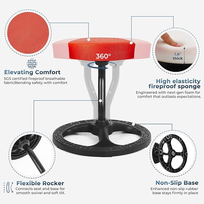 Upaloop ADHD Chair for Kids, Yoga Chairs for Adults, Wobble Stool Active Flexible Seating Desk Chair with Non-Slip Base and Washable Seat Cover for Stability, Balance, Yoga, Office, School, Classroom