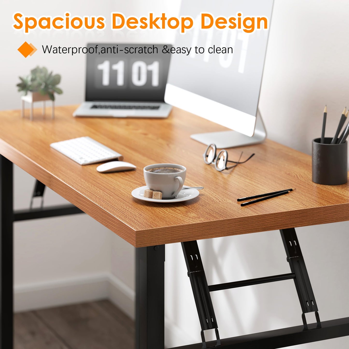 Need Folding Computer Desk - 31.5 Inch Foldable Office Writing Work Study Kids Student Teacher Home Bedroom Table for Small Space, Teak & Black