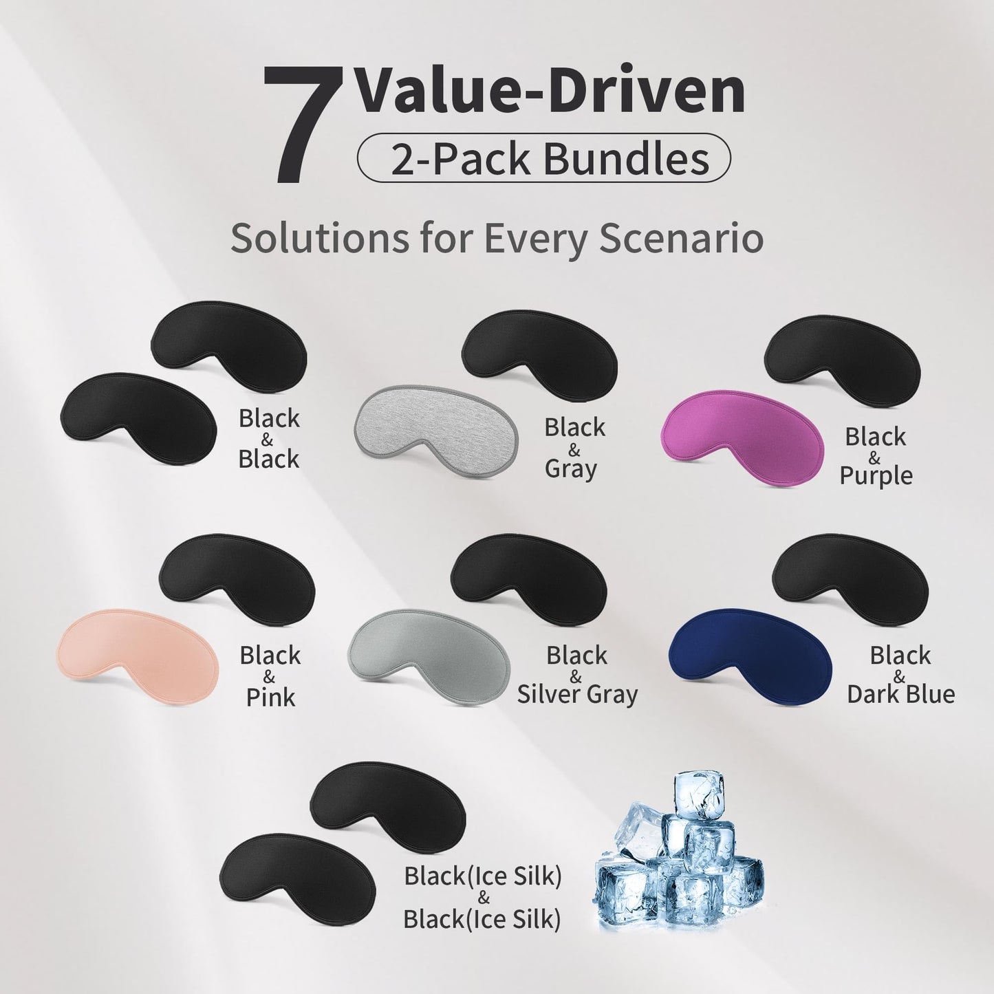 3D Sleep Mask for Men Women 2 Pack, Blackout Eye Mask for Sleeping Eye Mask for Side Sleeper, Memory Foam Adjustable&Washable, Airplane Travel Essentials Couples Yoga Meditation Office Black & Black