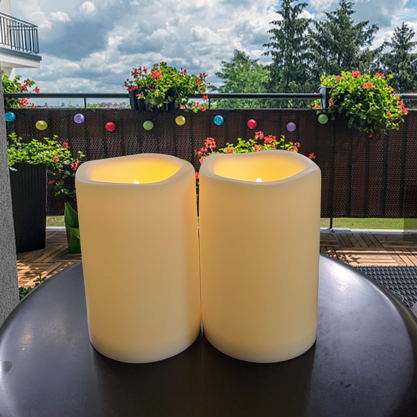 4'x6' Flameless Battery Operated LED Candles with Timer - 2 Pack Outdoor Waterproof Flickering Electric Fake Pillar Tall Candles for Wedding Party, Halloween, Christmas - Cream White