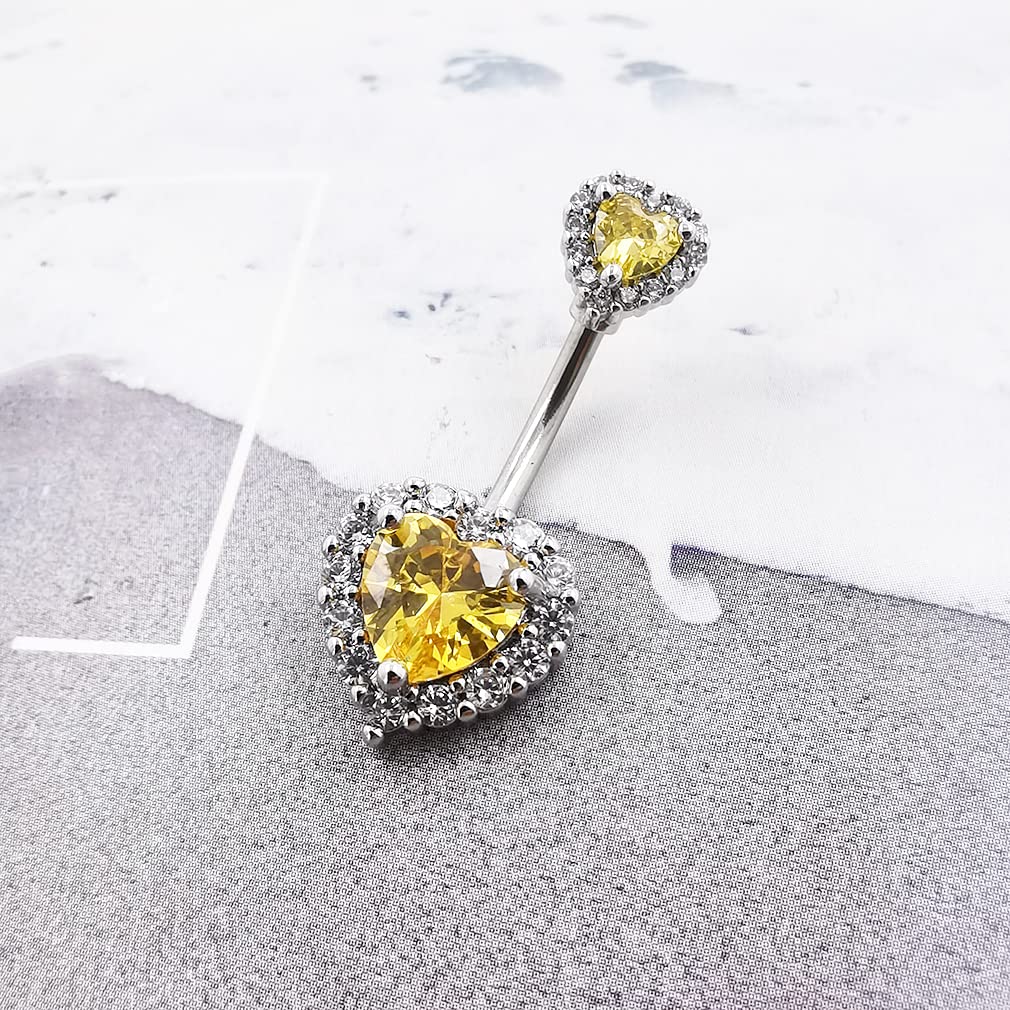 Excepro Belly Rings 316L Surgical SS PVD Plated Multicolor Heart CZ Navel Piercing Shiny Belly Button Rings (yellow)
