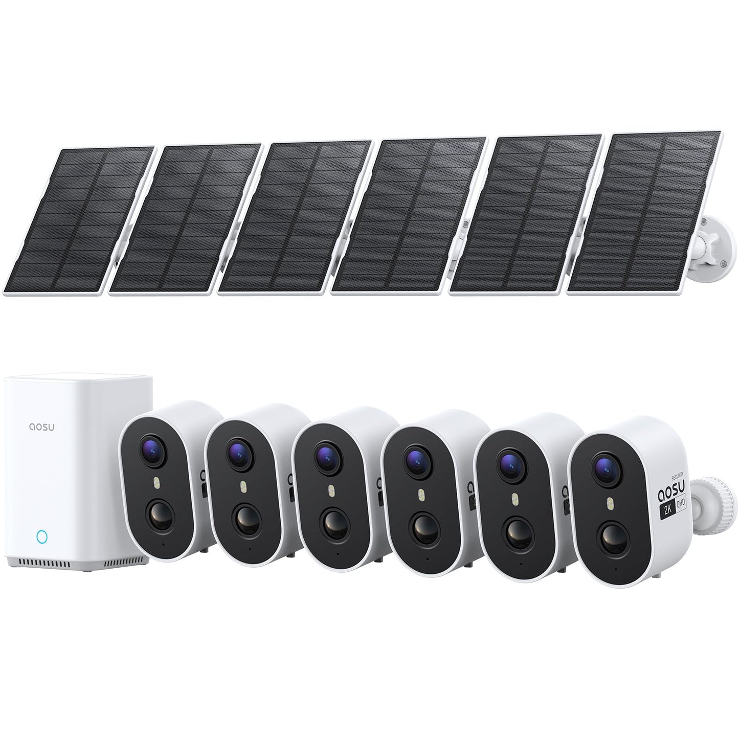 aosu Solar Security Cameras Wireless Outdoor Home System, True 2K HD, Cross-Camera Tracking, PIR + AI Human Detection, Color Night Vision, Local Storage, No Subscription Required, 6-Cam-Kit