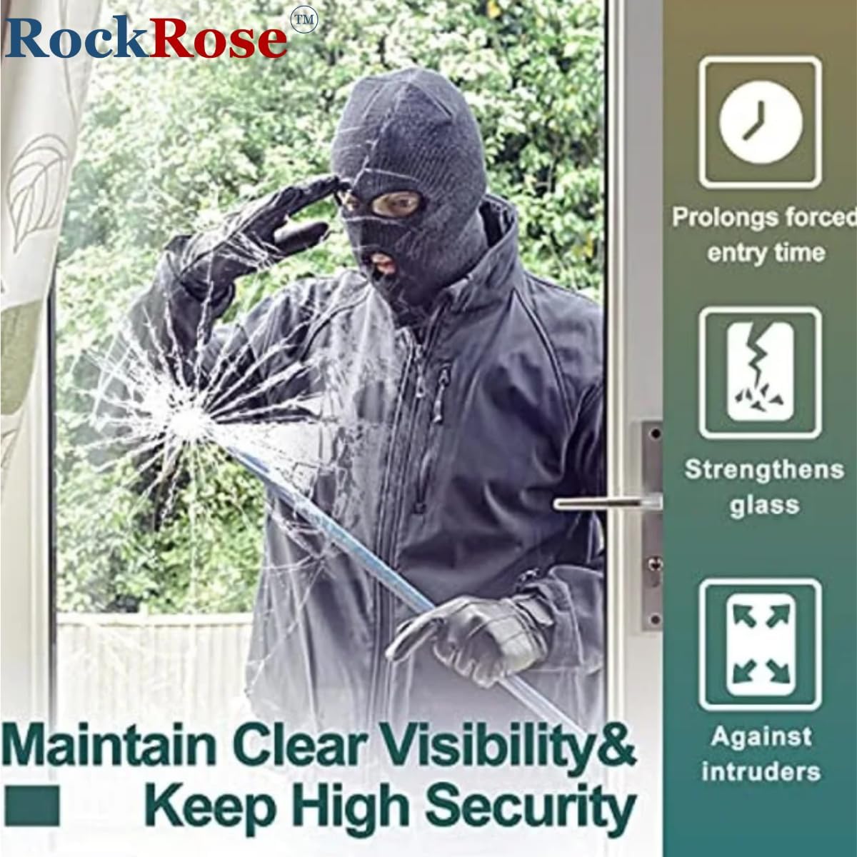 RockRose Security and Safety Clear Window Film - Anti-Shatter Tempered Glass Film for Home & Office Windows - Premium 4 Mil 99% UV Resistant Window Film for Enhanced Safety - (30 in X 10 Ft)