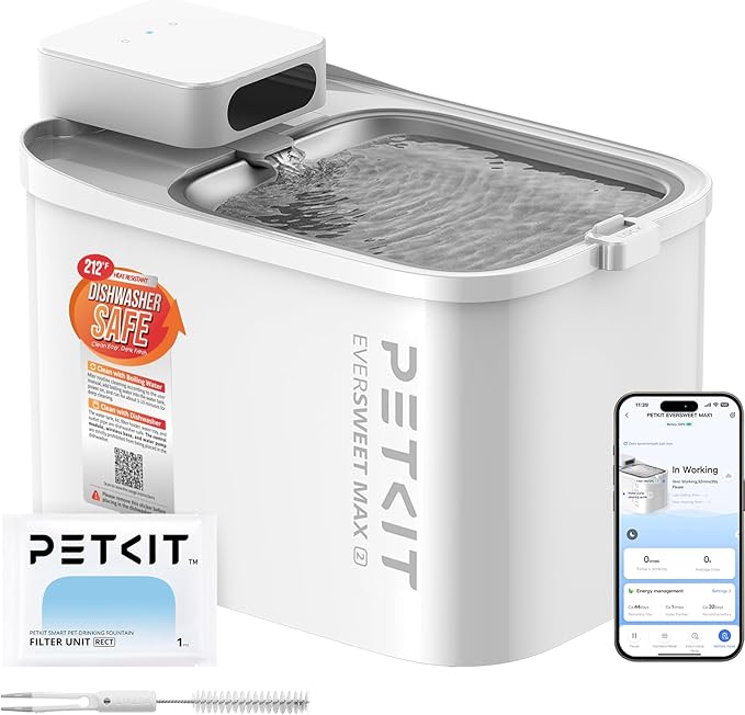 PETKIT Dishwasher Safe Cat Water Fountain, Cordless Automatic Cats Drinking Fountain with Motion Sensor, 101 oz/3L Pet Fou...