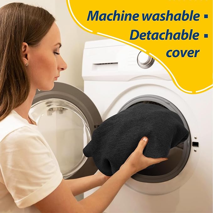 AAAAAcessories D-Shaped Chair Cushions, 2" Thick Dining Chair Pads with Ties and Removable, Machine-Washable Cover, 17" x 16", Set of 2, Black