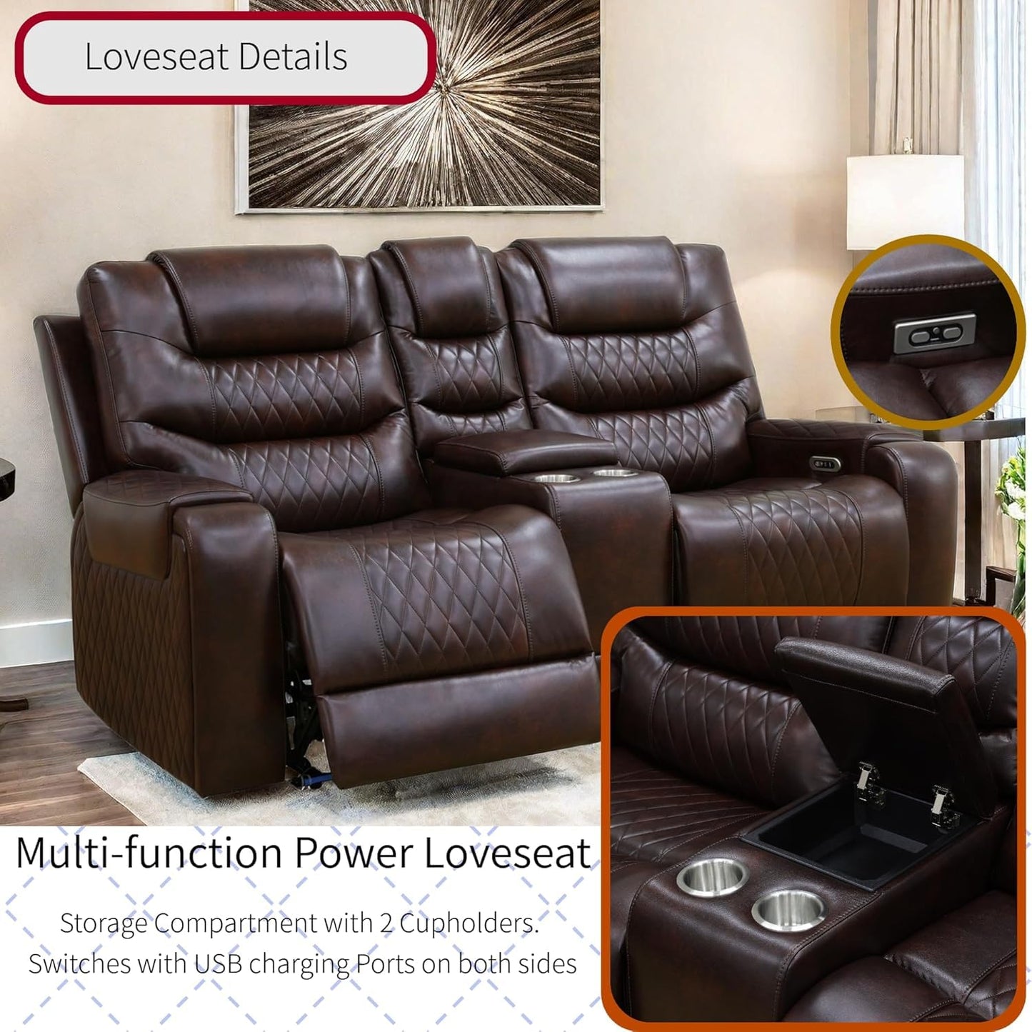 Trygoal Power Recliner Chair, Leather Recliners with Home Theater Seating, Oversized Single Electric Recliner Sofa Breathable Living Room Chairs for Adults Reading Gaming, Brown