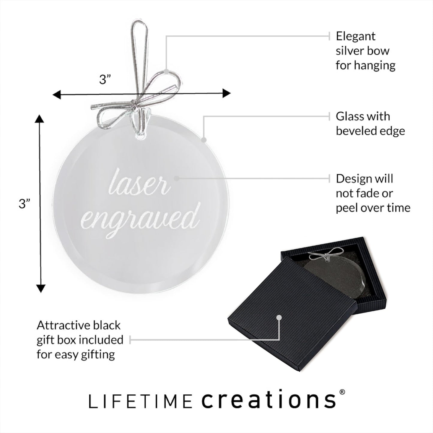 Lifetime Creations Personalized Ornament: Custom Engraved Glass Christmas Ornament, Design Your Own with Custom Text