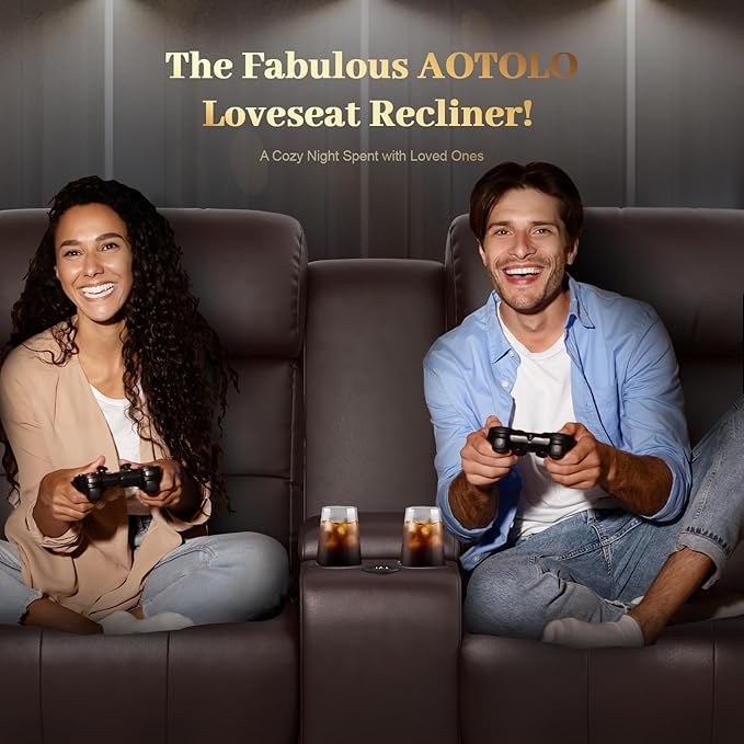 Aotolo Reclining Sectional Couches for Living Room, L Shaped Large Sectional Reliner Sofa, Faux Leather Couch, Home Theater Seating with Console, Recliner Couch & Sofa