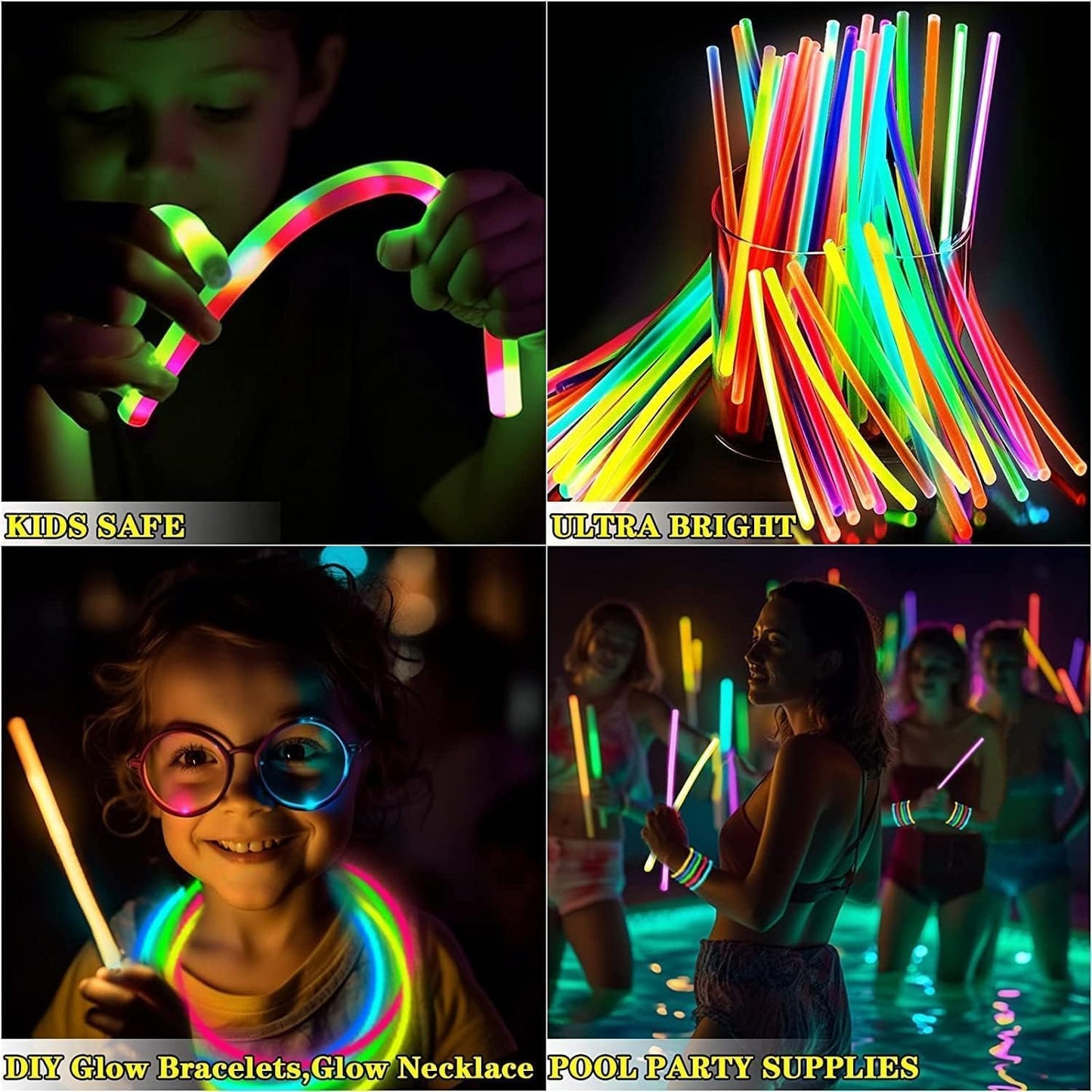 TURNMEON 500 Pack Ultra Bright Glow Sticks Bulk Party Pack Glow In The Dark Party Supplies Glow Sticks Necklaces Bracelets with Connectors 8" Glow stick Light Up Toy Birthday Wedding Pool Halloween