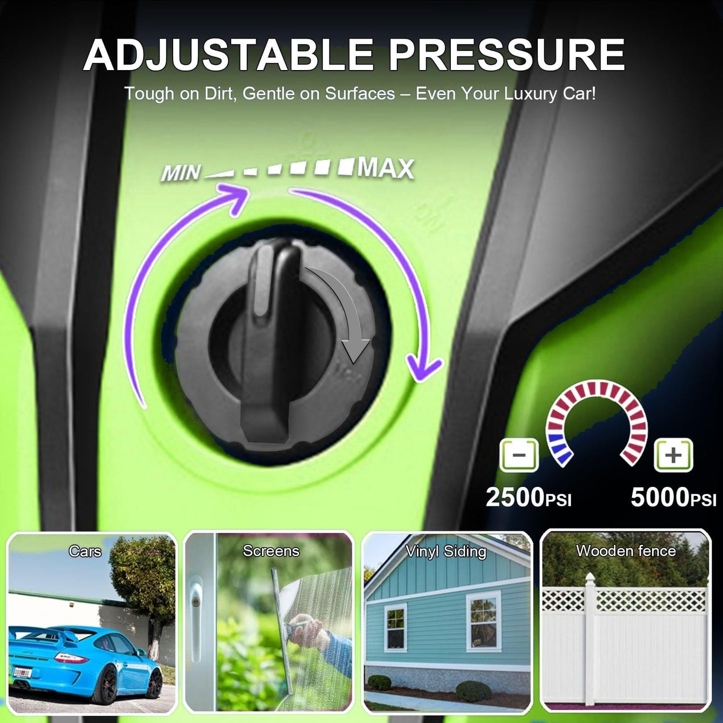 Electric Pressure Washer Adjustable 5000PSI 4.0 GPM High Power Washers with 33ft Hose Reel, 4 Nozzle and Foam Cannon, Power Washers Machine for Home, Cars, Patio (Green)