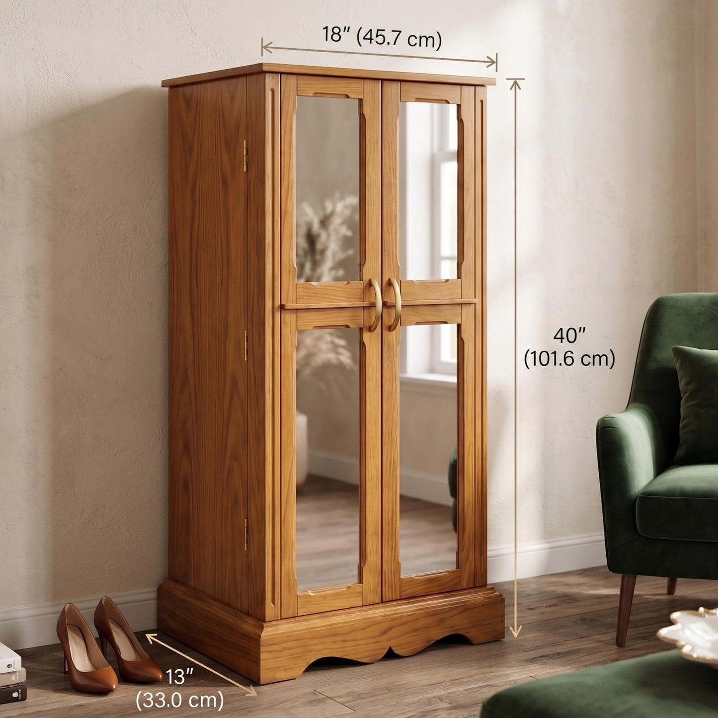 Hives & Honey Chelsea Standing Jewelry Armoire Cabinet, Jewelry Storage Organizer with Top Flip Mirror, 2 Doors, 7 Drawers, Jewelry Chest Armoire, Jewelry Box for Necklace, Earring, Bracelet, Walnut