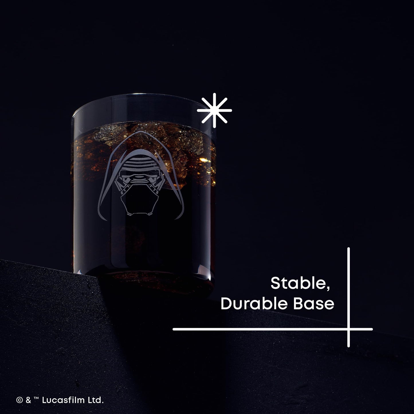 JoyJolt Star Wars Dark Side Drinking Glasses Set of 4, 14oz Short Glass Cups, Lowball Glass Tumbler Set ft Darth Vader Darth Maul Kylo Ren and General Grievous, Star Wars Stuff