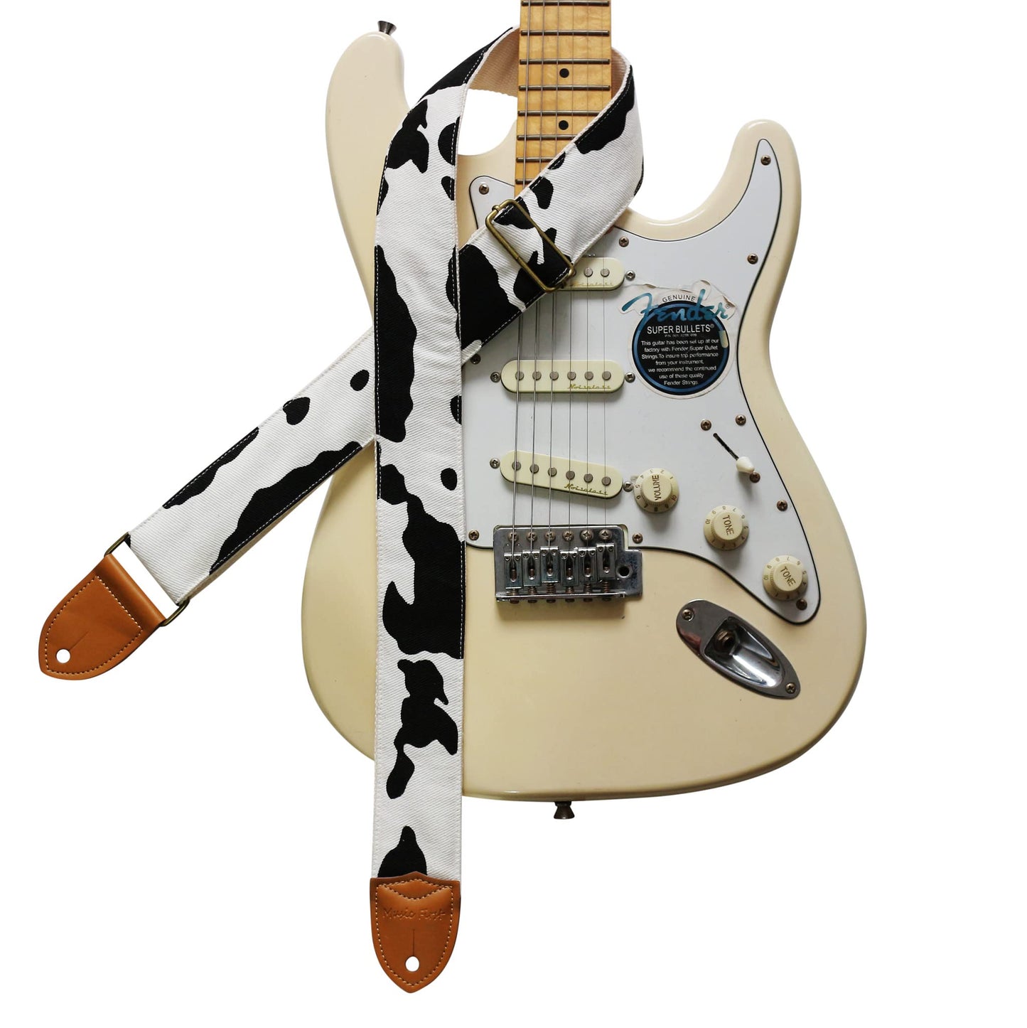 MUSIC FIRST Original Design, 2 inch width (5cm), Black and White Canvas Dairy Cow Electric Guitar Strap Bass Strap (Dairy Cow)