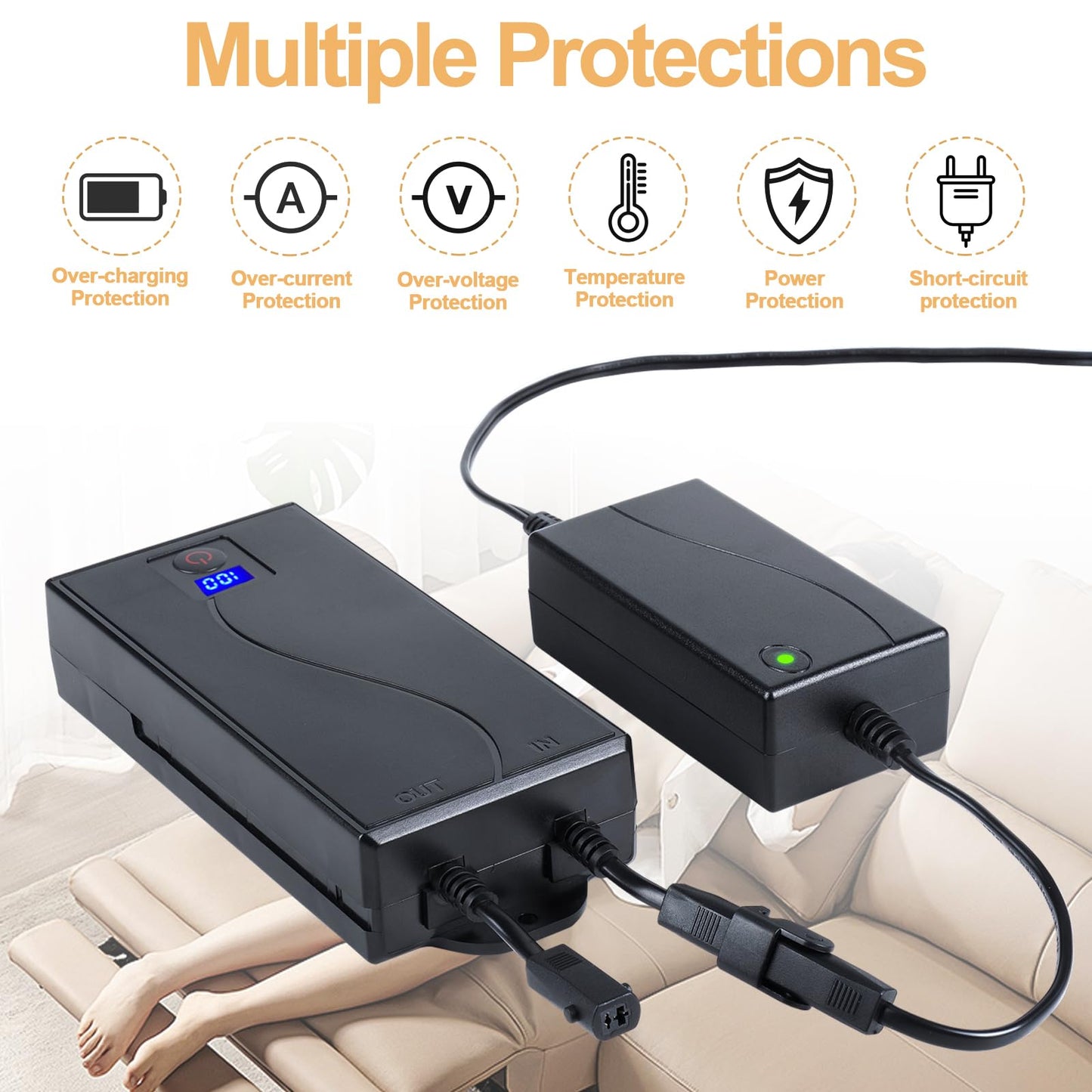 Battery Pack for Reclining Furniture, Recliner Battery Packs Rechargeable 2 Pin, Universal Wireless Batteries for Reclining Furniture with Charger for Electric Recliner,Sofa,Couch,Lift Chair 2500mAh