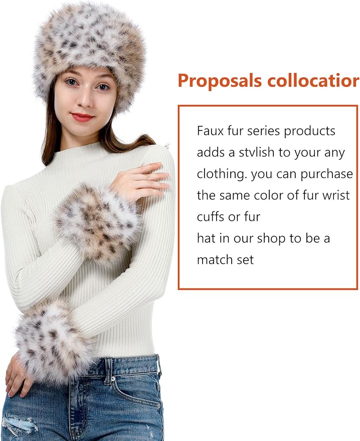 LA CARRIE Women's Faux Fur Hat for Winter with Stretch Cossack Russian Style White Warm Cap