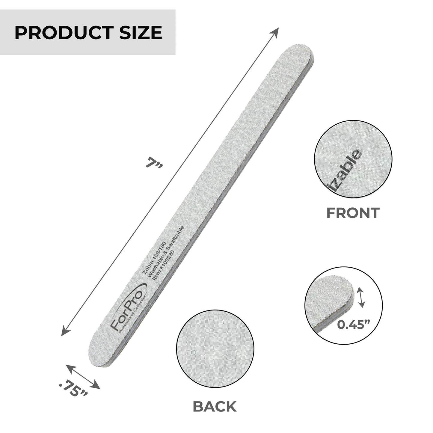 ForPro Professional Collection Zebra Foam Board, 180/180 Grit, Double-Sided Manicure Nail File, 7    L x .75    W, 50-Count