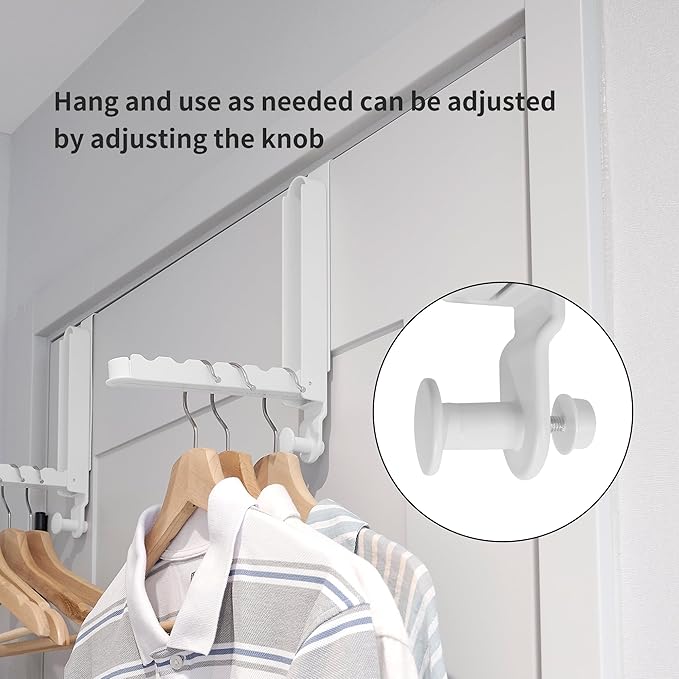Clothes Drying Rack Foldable Fit Door up to 1 3/8" Optimal 1pc,Over The Door Hanger with Retractable Rod,Over The Door Hanger Hooks for Laundry Bathroom Bedroom Travel Hangers(White, 1 Pack)