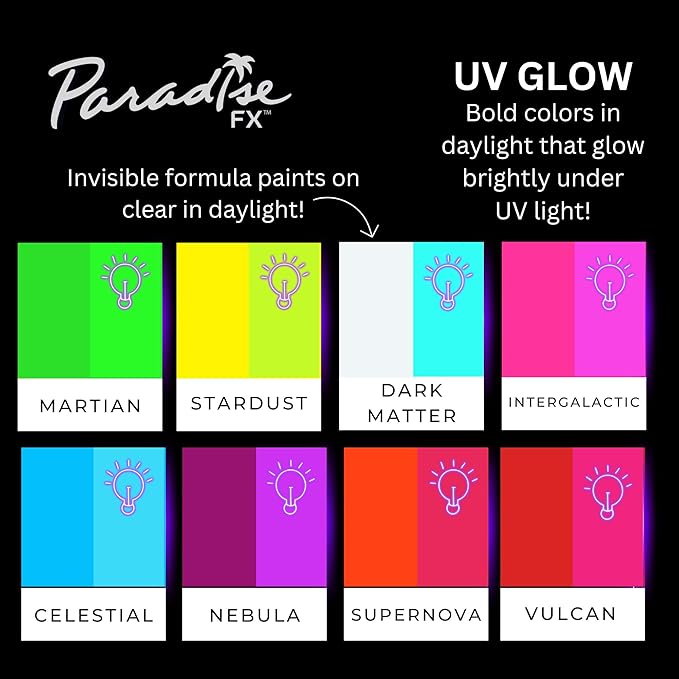 Mehron Paradise FX UV Neon Glow – Neon UV Martian 1.4 oz | Water Activated Black Light UV Paint for Raves, Costumes, SFX, Halloween, Stage, Theater & Cosplay