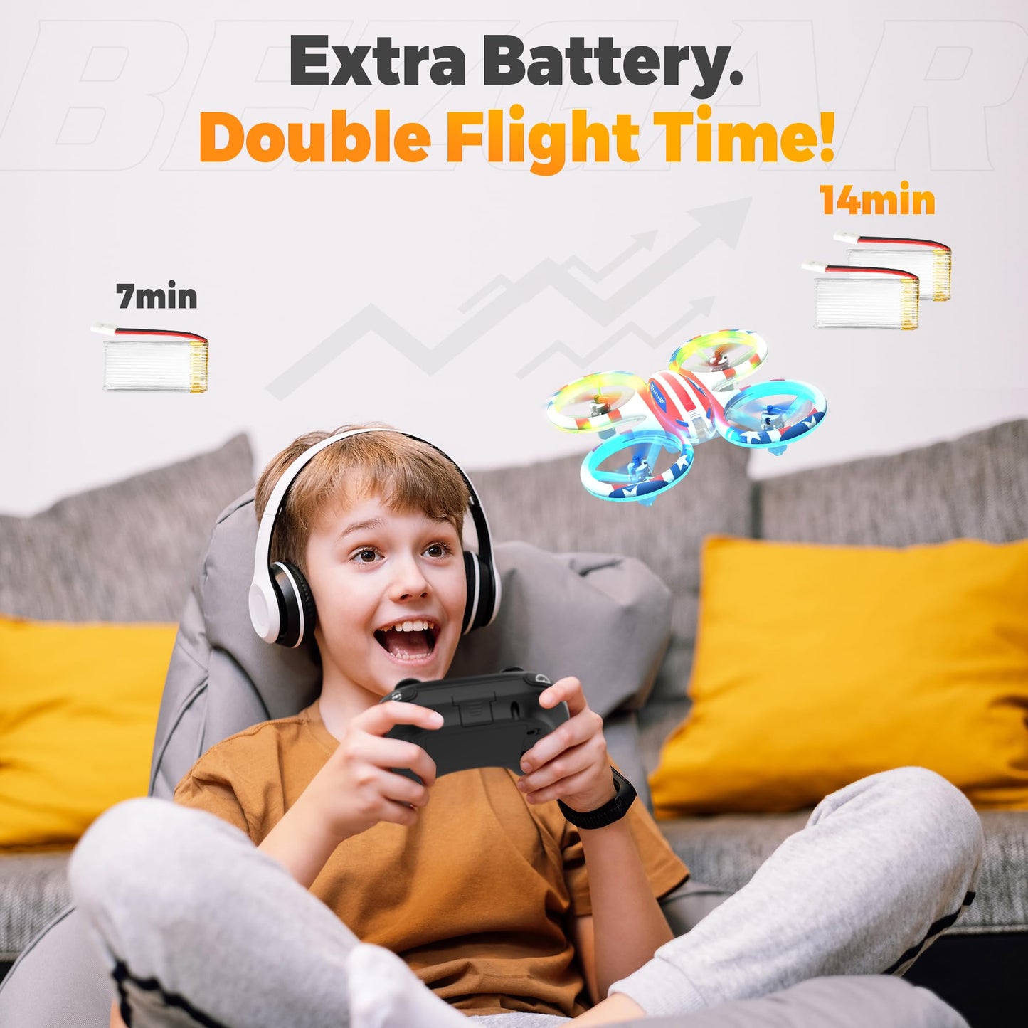 BEZGAR HQ051 Drone for Kids - RC Mini Drones Indoor LED Quadcopter with 3D Flip and Headless Mode, Full Protect Propeller for Beginners, 2 Batteries & Remote Control, Easy to fly Boy Girls Adults Gift