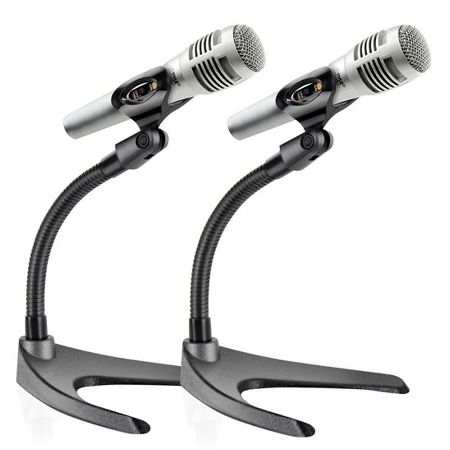 Pyle Universal Adjustable Desktop Microphone Stand - Tabletop Mic Holder Low Profile Mic Stand W/ Flexible 8.2 Gooseneck Mount