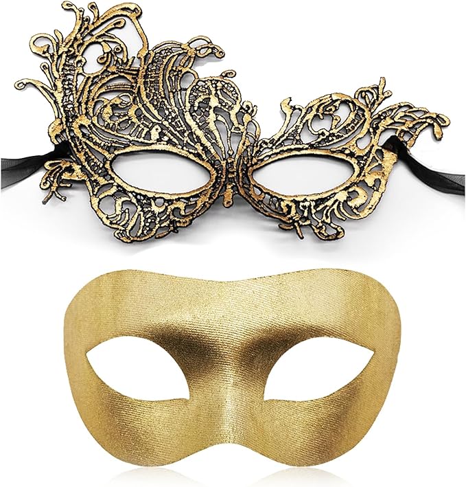 Aqearl Couple Masquerade Mask for Women Men Venetian Mask Halloween Mask for Party Prom Ball Costume Lace Mask