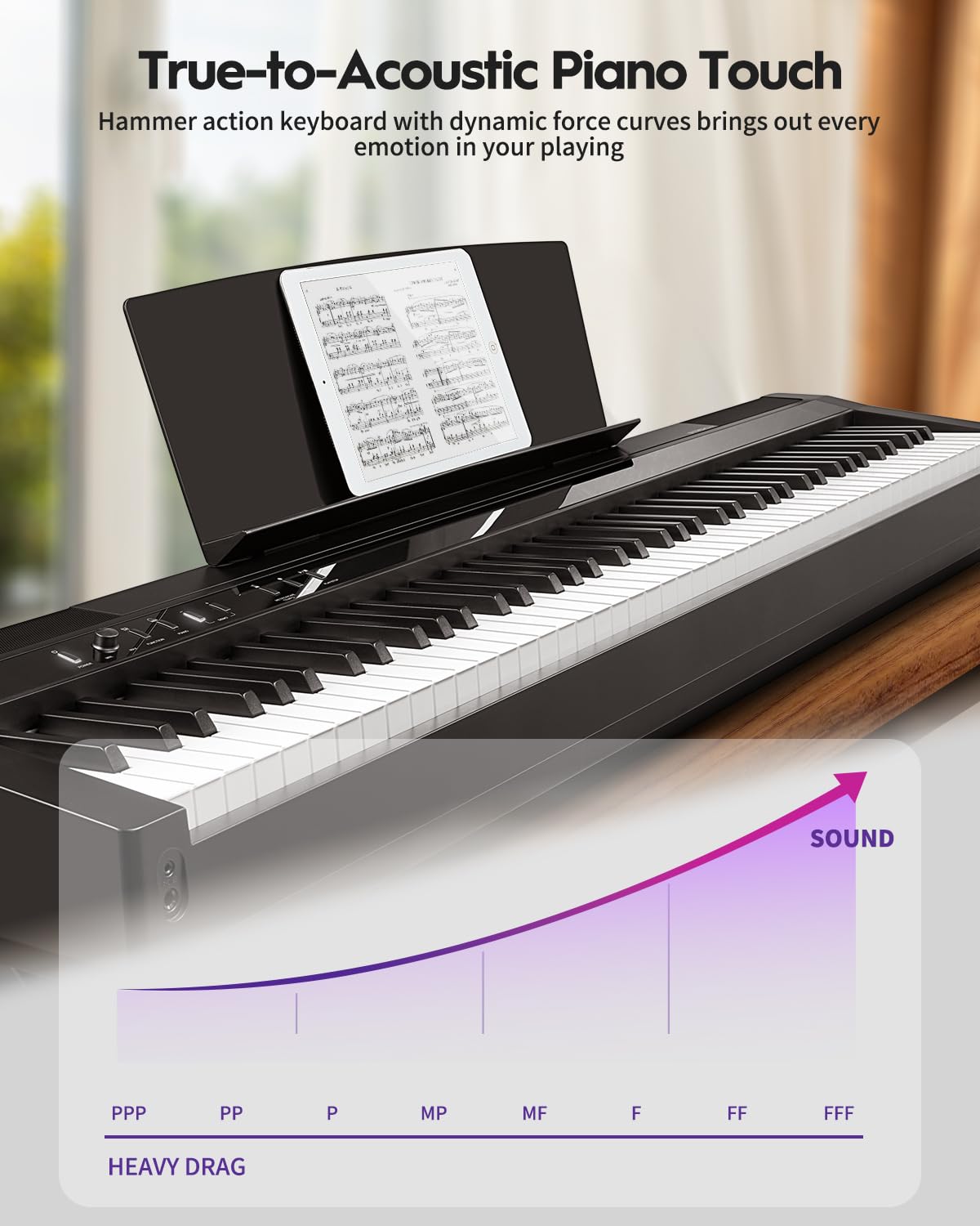 STRICH Digital Piano 88 Key Full Size Weighted Keyboard, Hammer-Action Portable Electric Piano For Beginner Adults, Bundle With Sustain Pedal, Piano Stickers, Music Rest, Black, SDP-P7