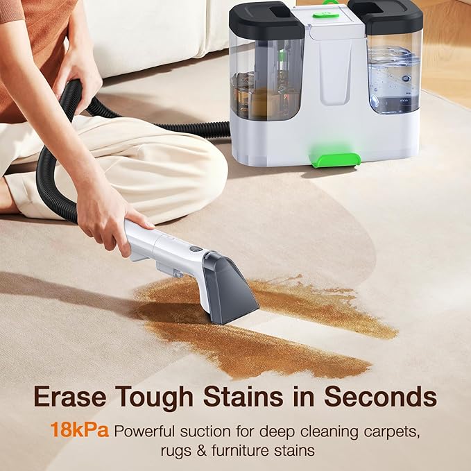 LABIGO Upholstery & Couch Cleaner Machine, 18Kpa Portable Carpet Cleaner Machine for Deep Cleaning, Spot Cleaner and Carpet Shampooer for Pet Messes, Rug, Furniture, Mattress, Sofa, Stairs & Car