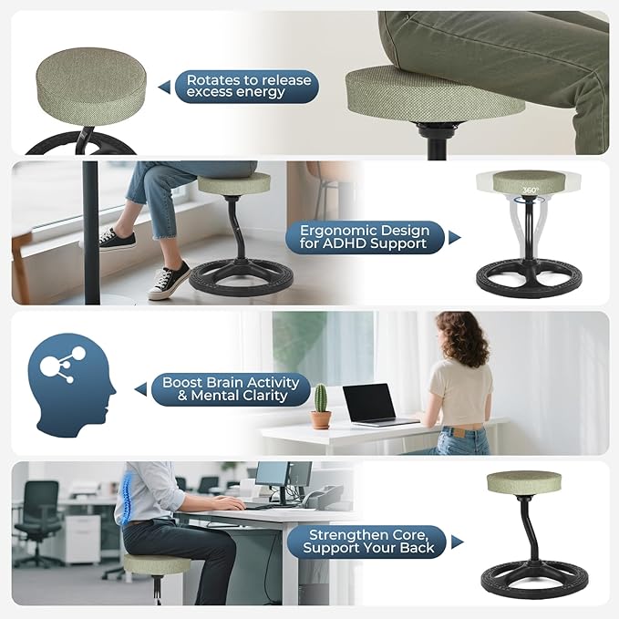 Upaloop ADHD Chair for Kids, Yoga Chairs for Adults, Wobble Stool Active Flexible Seating Desk Chair with Non-Slip Base and Washable Seat Cover for Stability, Balance, Yoga, Office, School, Classroom