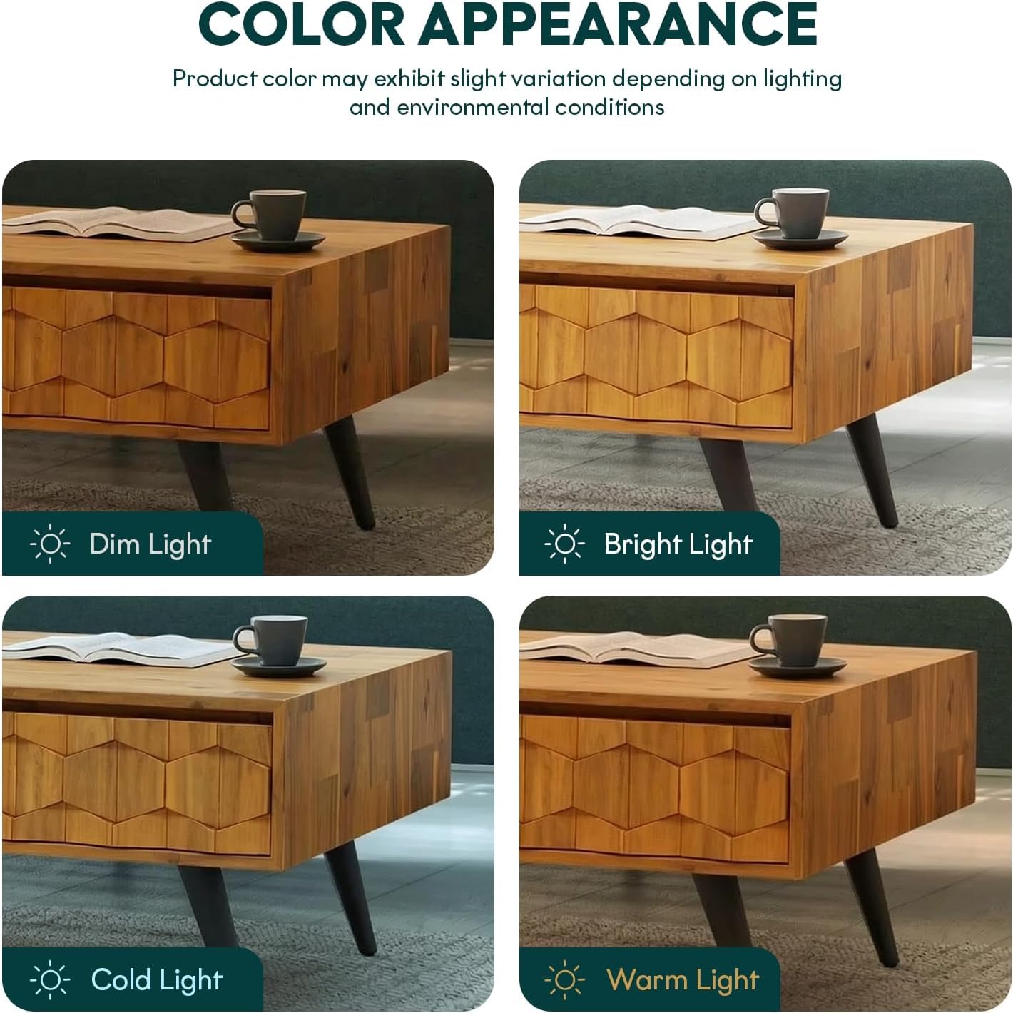 Bme Georgina Solid Wood Coffee Table, 2 Drawers & Open Shelves, Mid Century Modern Center Table, 110 cm, Teak Brown, Pre-Assembled