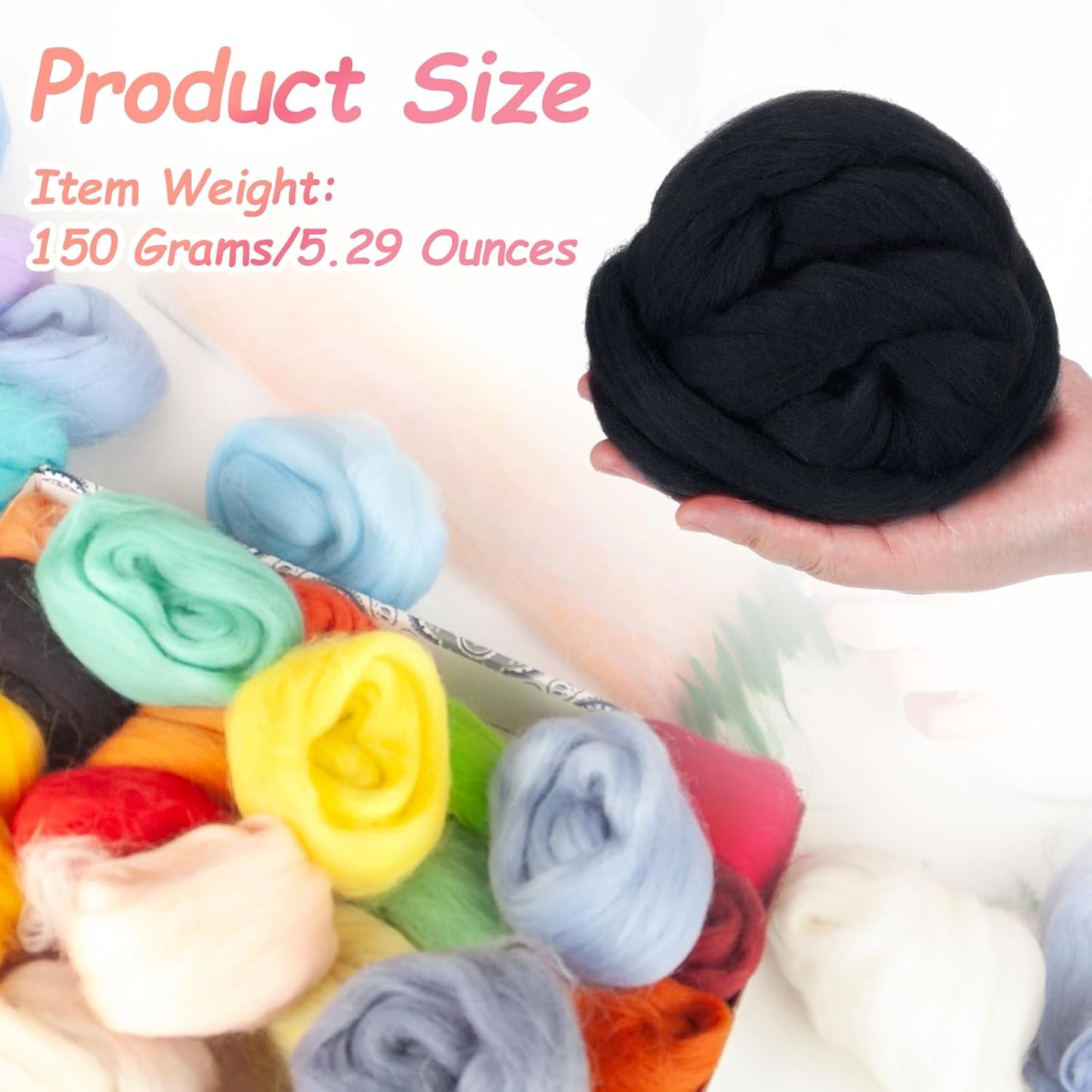 PATIKIL Wool Roving Yarn, 150G/5.3OZ Soft Felting Wool Pure Chunky Roving Yarn Bulk for Needle Felting Knitting Blanket Spinning Weaving DIY Craft, Gray