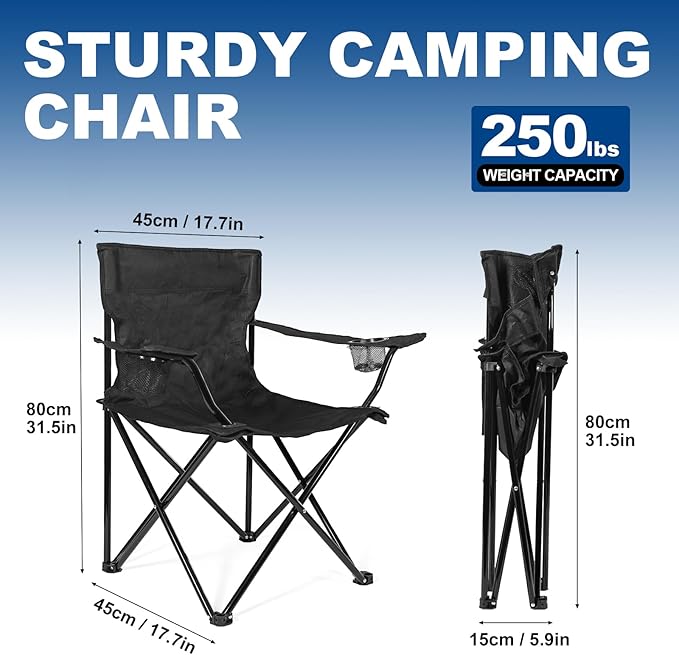 WEIDIORME 2 Pack Camping Chairs for Adults & Teens, 250LBS Capacity Foldable Portable Lightweight Chairs with Carry Bag, Compact Design for Camping, Beach, Picnics, and Outdoor Events