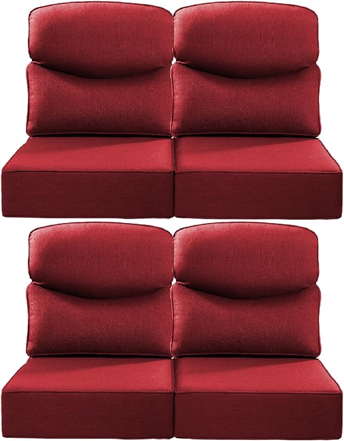 ACTREST Luxury 22x24/22x25 6-Inch Smile Patio Dining Chair Cushions Set of 4 - Heavy Duty Water Slashproof Outdoor Seat Cushion for Outside Furniture Set Swivel Chairs Loveseat L-Shape Sofa - Red