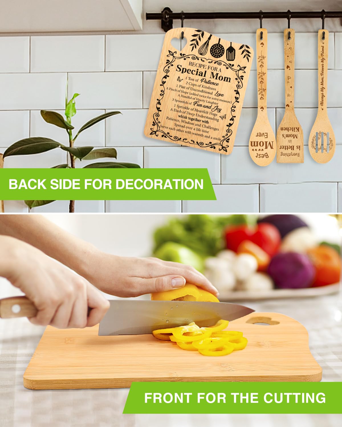 Aremdys Gifts for Mom,Popular Mom Birthday Gifts from Daughter Son Bamboo Cutting Board Set Best Mom Ever Gift Ideas for New Mom Step Mom,Recipe for Special Mom Chopping Board