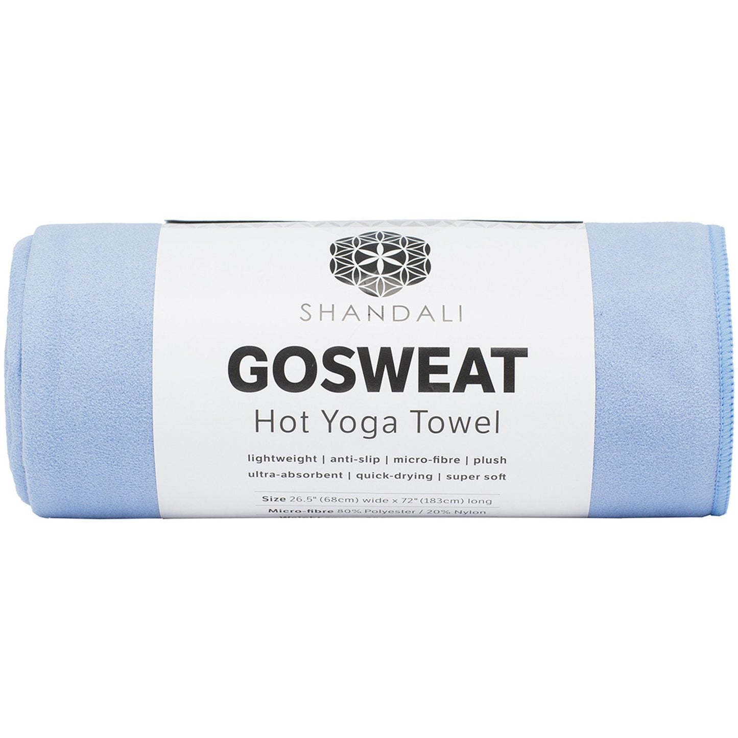Shandali Hot Yoga GoSweat Microfiber Hand Towel in Super Absorbent Premium Placid Blue Suede for Bikram, Pilates, Gym, and Outdoor Sports. 16 x 26.5 inches.