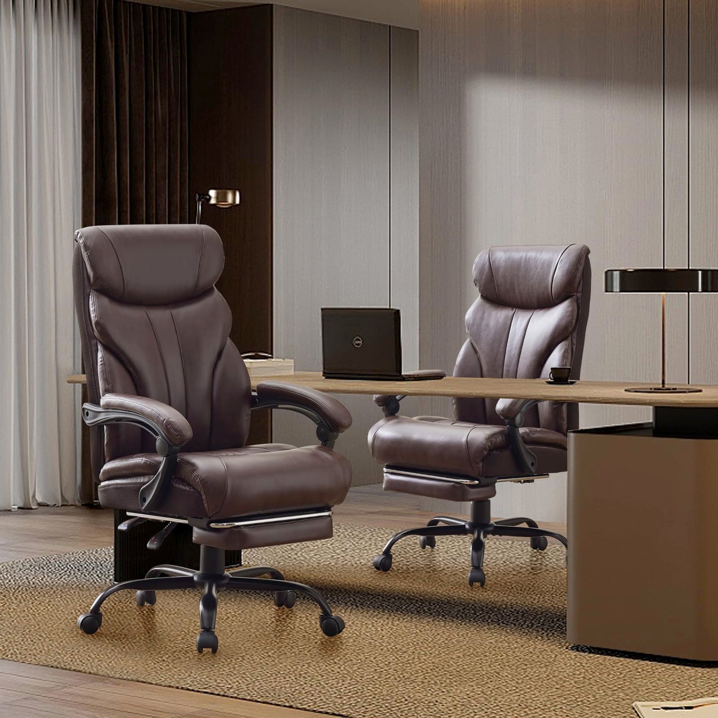 GarveeHome Big and Tall Office Chairs with Foot Rest,500LBS Wide Ergonomic Gaming Chair,90-155°Recline Executive Leather Computer Chairs with Adjustable Height,Chocolate