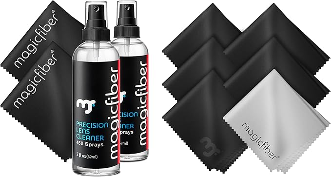 MagicFiber 10 PK Glasses Kit - 2 Eyeglass Cleaner Sprays + 8 Microfiber Cleaning Cloths - Premium Eye Glass Cleaners Spray and Glasses Wipes - Lint-Free Lens Microfiber Cleaning Cloth